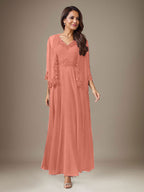 Plum A-Line Sequins Chiffon Dress