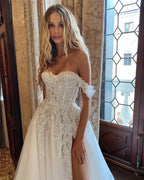 Classic Applique Wedding Dresses Sleeveless Sexy Side Slit Sweetheart Ball Gowns Fluffy Tulle Floor Length Formal Beach Party by payinti