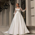Classic Wedding Dresses Women O-Neck Full Sleeves Bride Dress Satin With Applique Sweep Train A-Line Custom Occasion Gowns by payinti