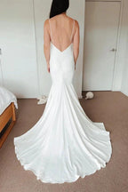 Classic Spaghetti Straps V-Neck Beach Simple Ivory Wedding Dress WD645 by pgmdress