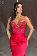 Column Sweetheart Floor-Length Split Front Stain Sleeveless Prom Dresses with Beadings by misshow.com