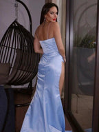 Column Satin Ruched Prom Dresses SYP128 by vivymakudress