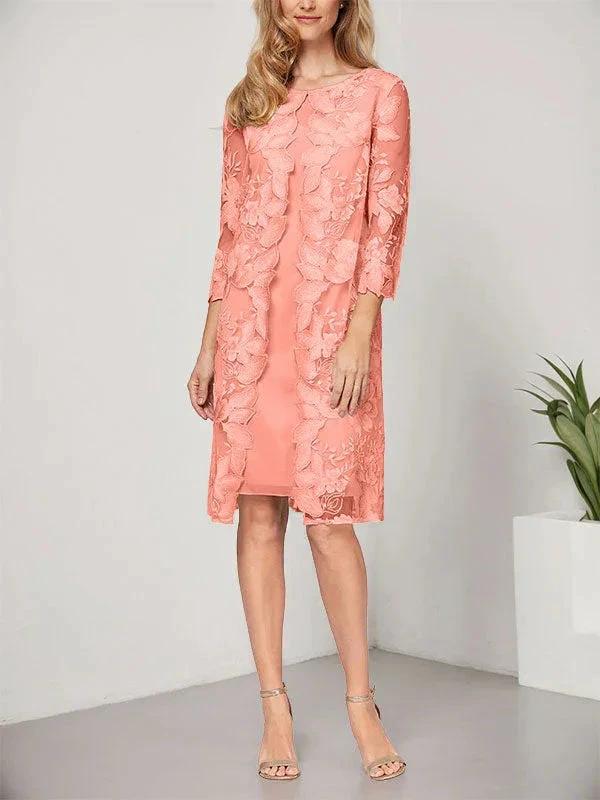 A-line Scoop Knee-Length Chiffon Lace Mother of the Bride Dress With Jacket by Dreamylily