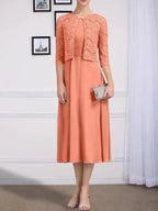 A-line Scoop Tea-Length Chiffon Mother of the Bride Dress With Pleated by Dreamylily