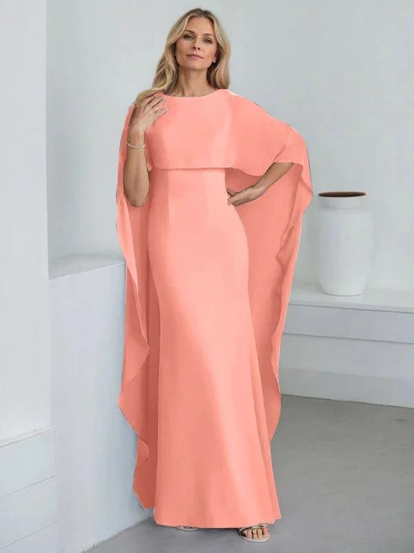 Sheath Scoop Floor-Length Chiffon Mother of the Bride Dress With Cascading Ruffles by Dreamylily