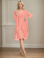 Sheath/Column Scoop Illusion Knee-Length Lace Chiffon Mother of the Bride Dress With Cascading Ruffles Sequins by Dreamylily