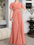 A-line Scoop Floor-Length Chiffon Mother of the Bride Dress With Pleated Beading by Dreamylily