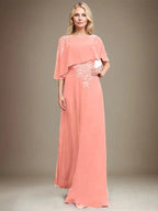 A-line Scoop Floor-Length Chiffon Lace Mother of the Bride Dress With Sequins Beading by Dreamylily