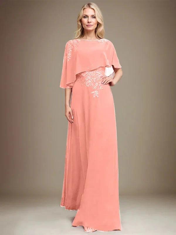 A-line Scoop Floor-Length Chiffon Lace Mother of the Bride Dress With Sequins Beading by Dreamylily
