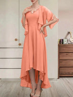 A-line V-Neck Asymmetrical Chiffon Mother of the Bride Dress With Beading Sequins by Dreamylily