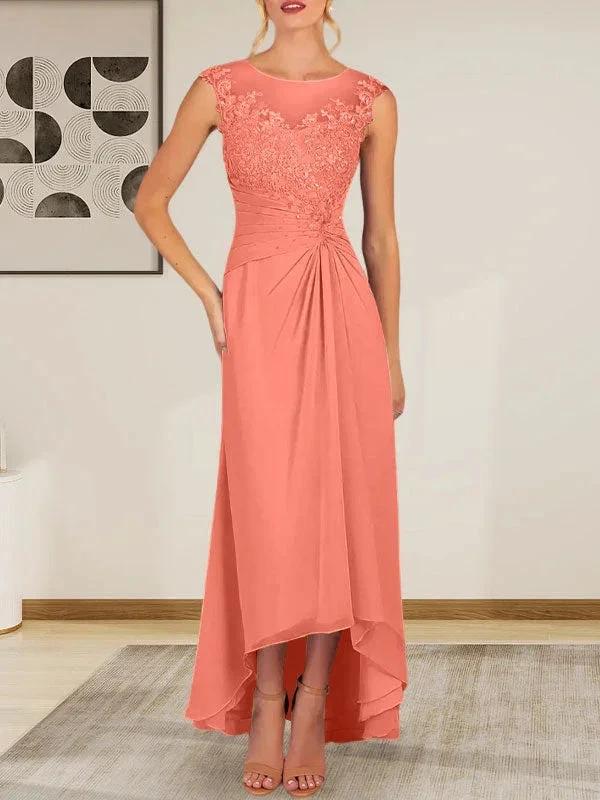 Champagne A-Line Scoop Lace Chiffon Dress by Dreamylily