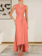 Champagne A-Line Scoop Lace Chiffon Dress by Dreamylily