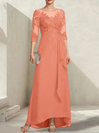 A-line Scoop Illusion Asymmetrical Lace Chiffon Mother of the Bride Dress With Sequins Cascading Ruffles by Dreamylily