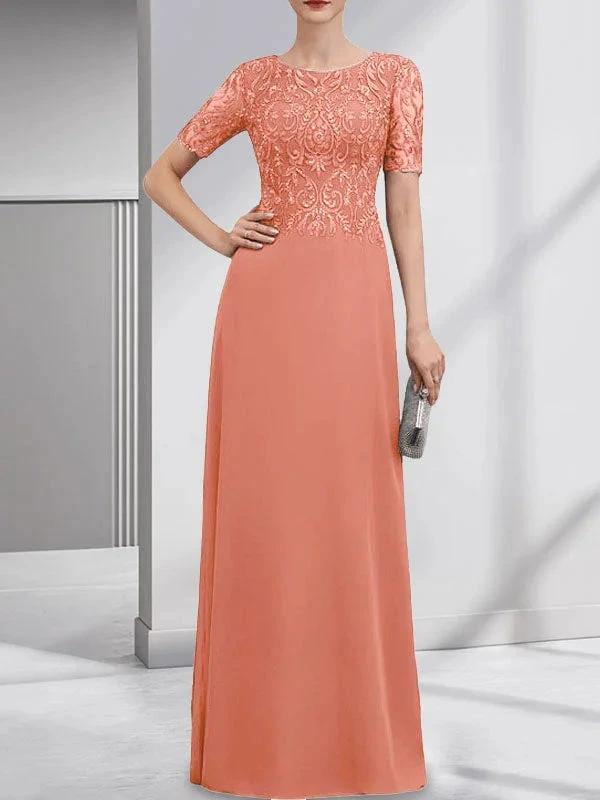 A-line Scoop Floor-Length Lace Chiffon Mother of the Bride Dress With Sequins by Dreamylily