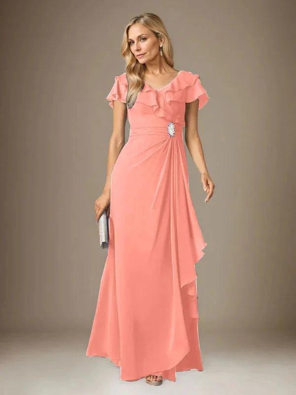 Stormy A-Line V-Neck Ruched Chiffon Dress by Dreamylily