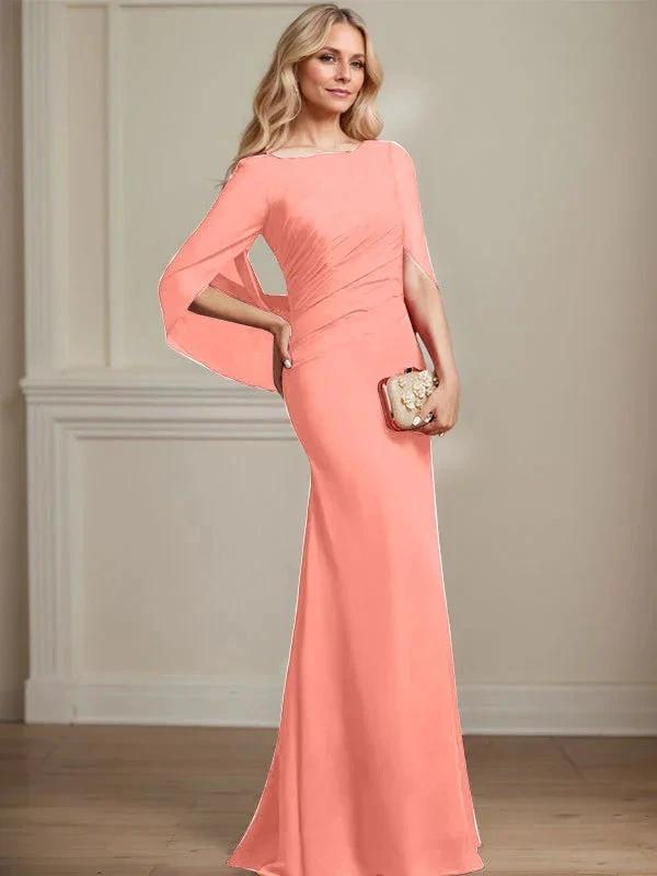 Trumpet/Mermaid Boat Neck Floor-Length Chiffon Mother of the Bride Dress With Pleated by Dreamylily