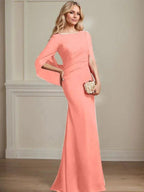 Trumpet/Mermaid Boat Neck Floor-Length Chiffon Mother of the Bride Dress With Pleated by Dreamylily