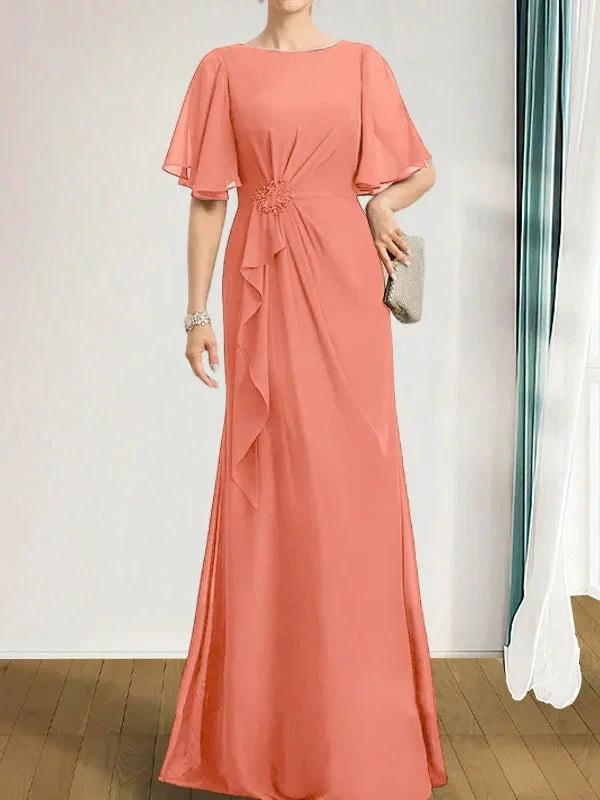 A-line Scoop Floor-Length Chiffon Mother of the Bride Dress With Cascading Ruffles Beading Sequins by Dreamylily