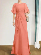 A-line Scoop Floor-Length Chiffon Mother of the Bride Dress With Cascading Ruffles Beading Sequins by Dreamylily