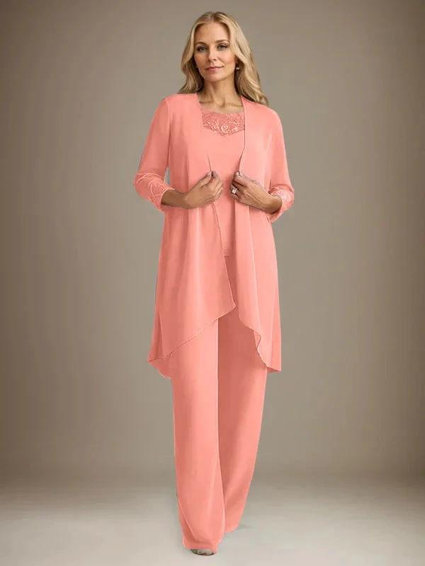 Chiffon Scoop Long Sleeves Mother Of The Bride Pantsuits With Jacket by Dreamylily