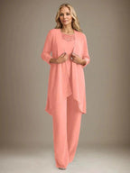 Chiffon Scoop Long Sleeves Mother Of The Bride Pantsuits With Jacket by Dreamylily