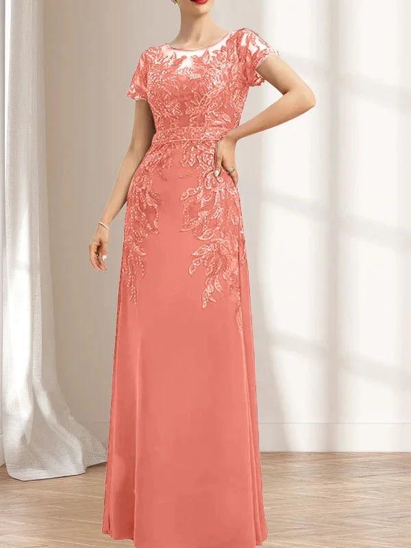 Sheath/Column Scoop Illusion Floor-Length Lace Chiffon Mother of the Bride Dress With Sequins by Dreamylily