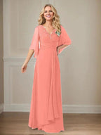 A-Line V-Neck Long Sequins Chiffon Mother Dress by Dreamylily
