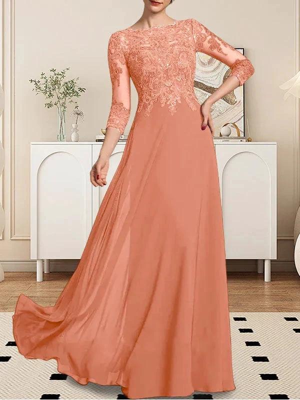 A-line Scoop Floor-Length Lace Chiffon Mother of the Bride Dress With Sequins by Dreamylily