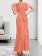 A-line Scoop Ankle-Length Chiffon Mother of the Bride Dress With Beading Pleated by Dreamylily