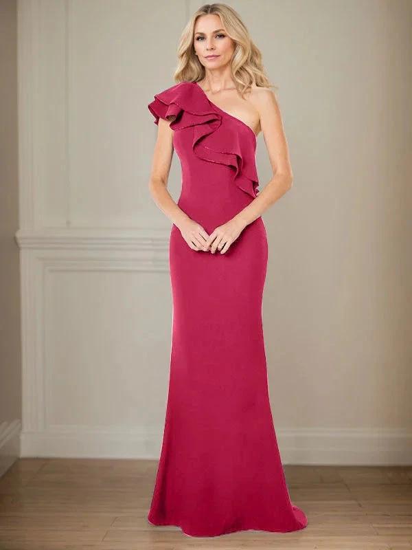 A-line One Shoulder Floor-Length Chiffon Mother of the Bride Dress With Ruffles by Dreamylily
