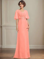 A-line V-Neck Floor-Length Chiffon Mother of the Bride Dress With Pleated Sequins Appliques Lace by Dreamylily