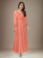 Plum A-Line Sequins Chiffon Dress
