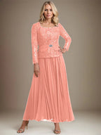 Vestido de gasa para madre de la novia con corte A, cuadrado, largo hasta los tobillos, con pliegues 