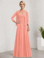 A-line Square Floor-Length Lace Chiffon Mother of the Bride Dress With Sequins by Dreamylily