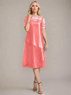 A-Line Scoop Knee-Length Mother of the Bride Dress With Applique & Sequins by Dreamylily