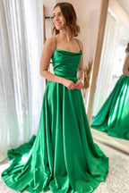Cowl Neck Satin Formal Dress With Slit SYP122 by vivymakudress