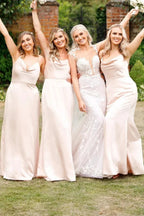 Cowl Neck Spaghetti Strap Champagne Bridesmaid Dress BD123 by pgmdress