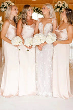 Cowl Neck Spaghetti Strap Champagne Bridesmaid Dress BD123 by pgmdress