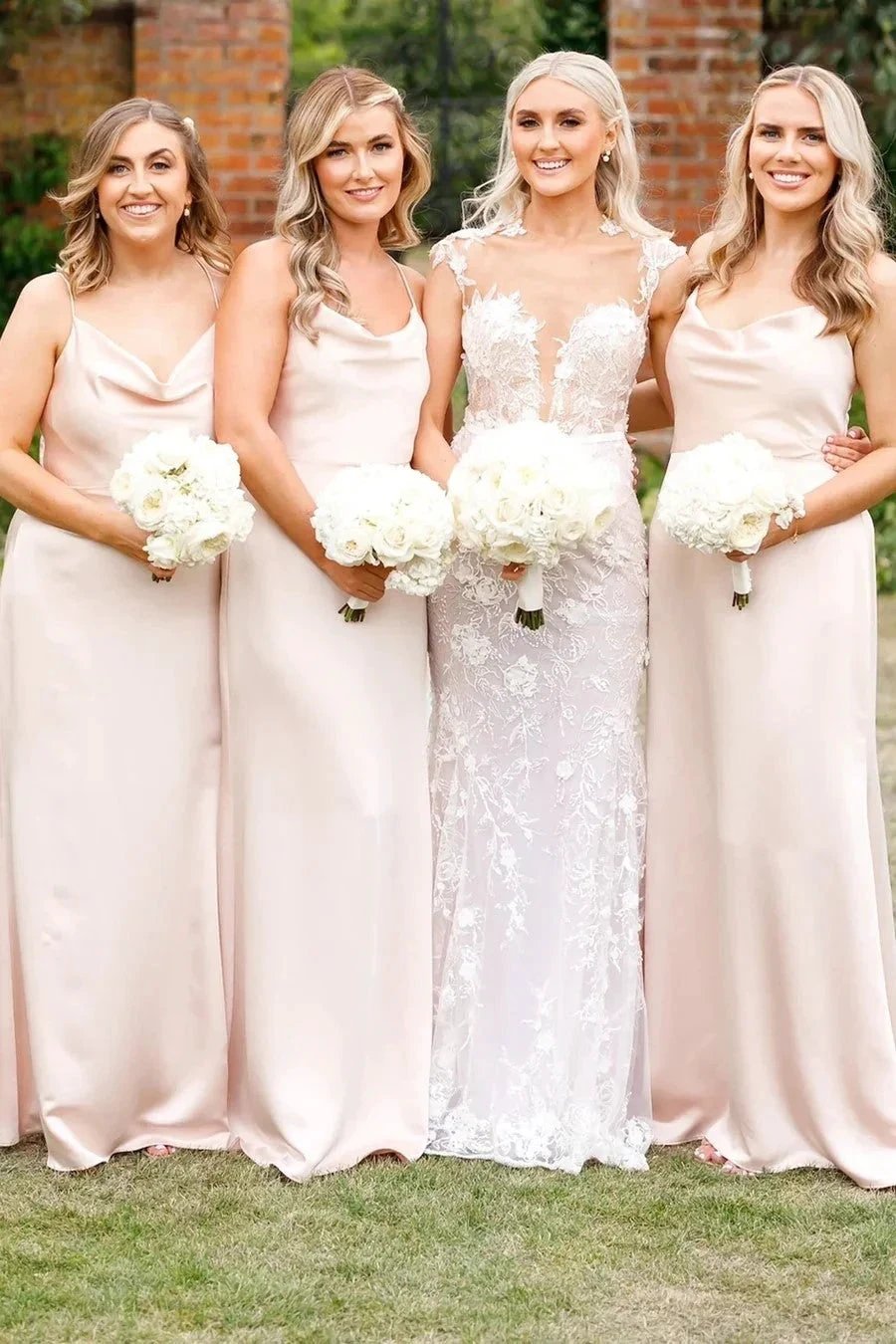 Cowl Neck Spaghetti Strap Champagne Bridesmaid Dress BD123 by pgmdress