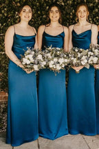 Cowl Neck Spaghetti Strap Champagne Bridesmaid Dress BD123 by pgmdress