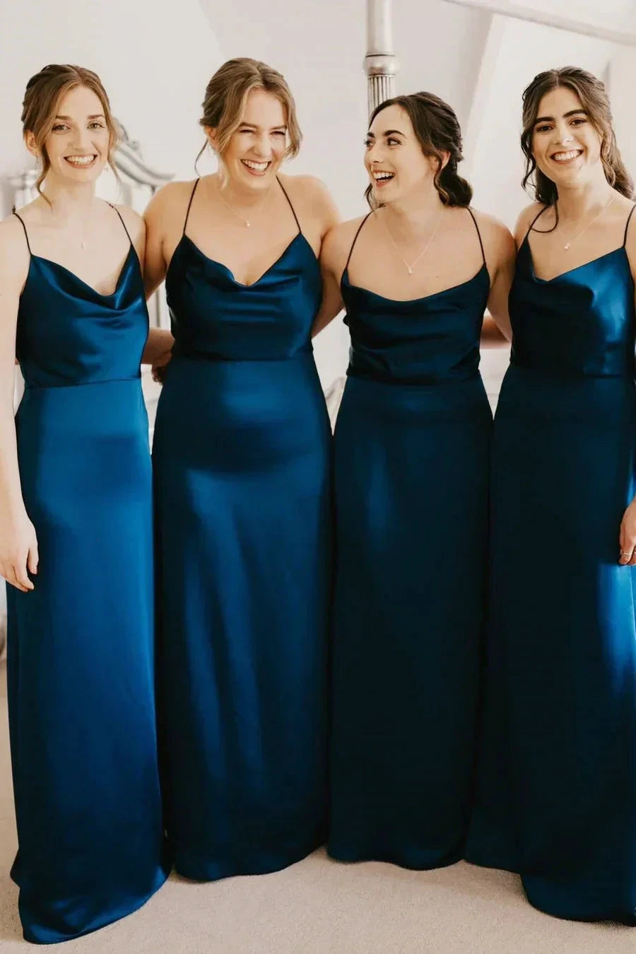 Cowl Neck Spaghetti Strap Champagne Bridesmaid Dress BD123 by pgmdress