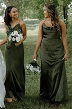 Cowl Neck Spaghetti Strap Champagne Bridesmaid Dress BD123 by pgmdress