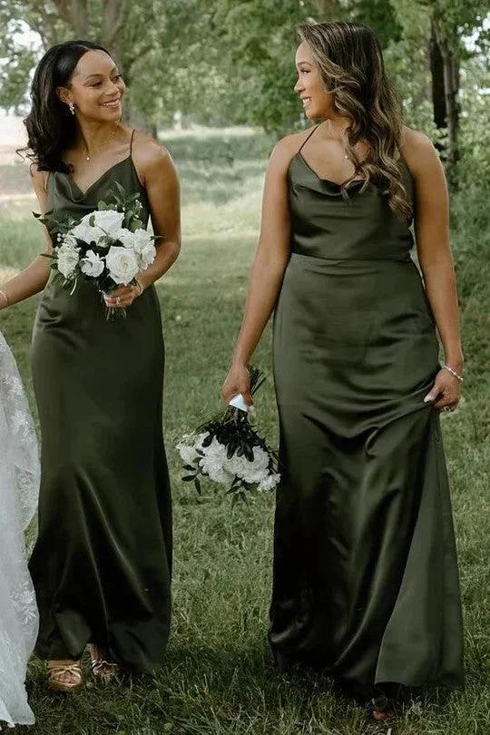 Cowl Neck Spaghetti Strap Champagne Bridesmaid Dress BD123 by pgmdress