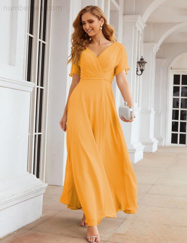 Numbersea Wrap V-Neck Chiffon Bridesmaid Dresses Long Formal Maxi Evening Gown for Wedding Guests  SEA28049