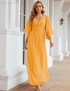 Numbersea Chiffon Bridesmaid Dresses with Split for Women Wedding Long Party Prom Gown Flutter Sleeve SEA28045 by numbersea