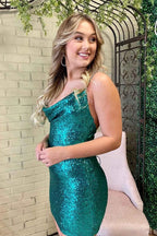 Crew Neck Green Sequins Short Homecoming Dress SYH33 by vivymakudress