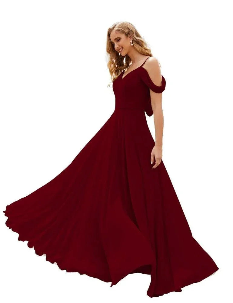 Abiti da damigella d'onore in chiffon con spalle scoperte Numbersea, lunghi maxi formali per ballo e festa per donne SEA28059