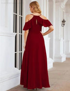 Numbersea Chiffon Cold Shoulder Long Bridesmaid Dresses Plus Size Formal Prom Gowns for Women Party Wedding SEA28070 by numbersea