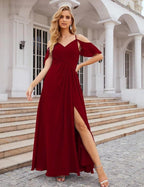 Numbersea Chiffon Cold Shoulder Long Bridesmaid Dresses Plus Size Formal Prom Gowns for Women Party Wedding SEA28070 by numbersea
