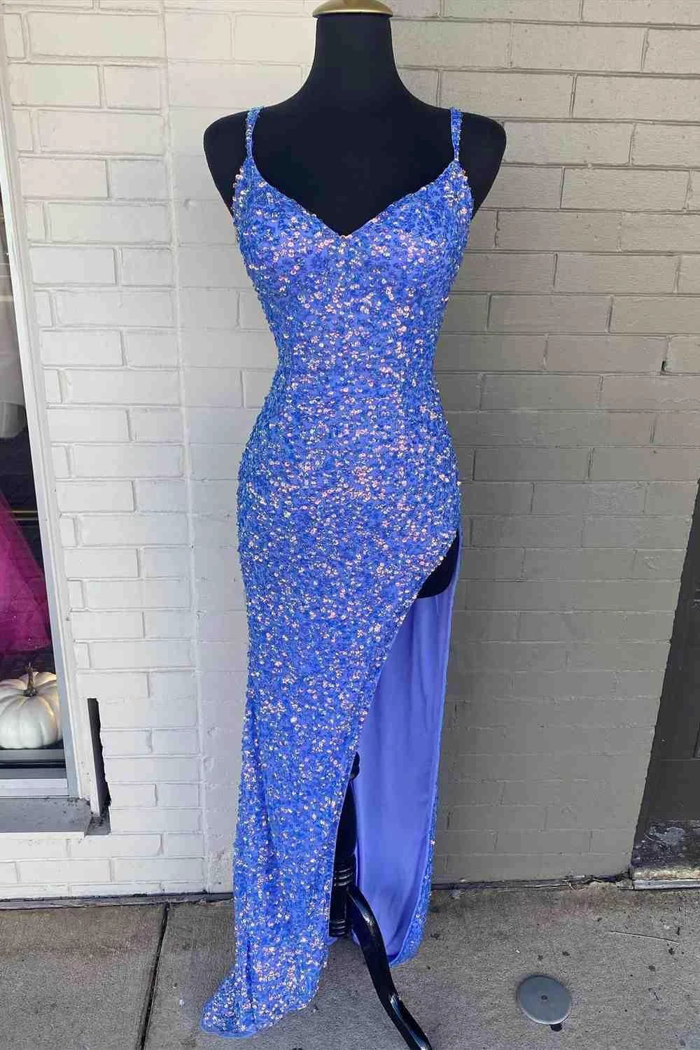 Periwinkle Prom Dress With High Slit SYP113 by vivymakudress